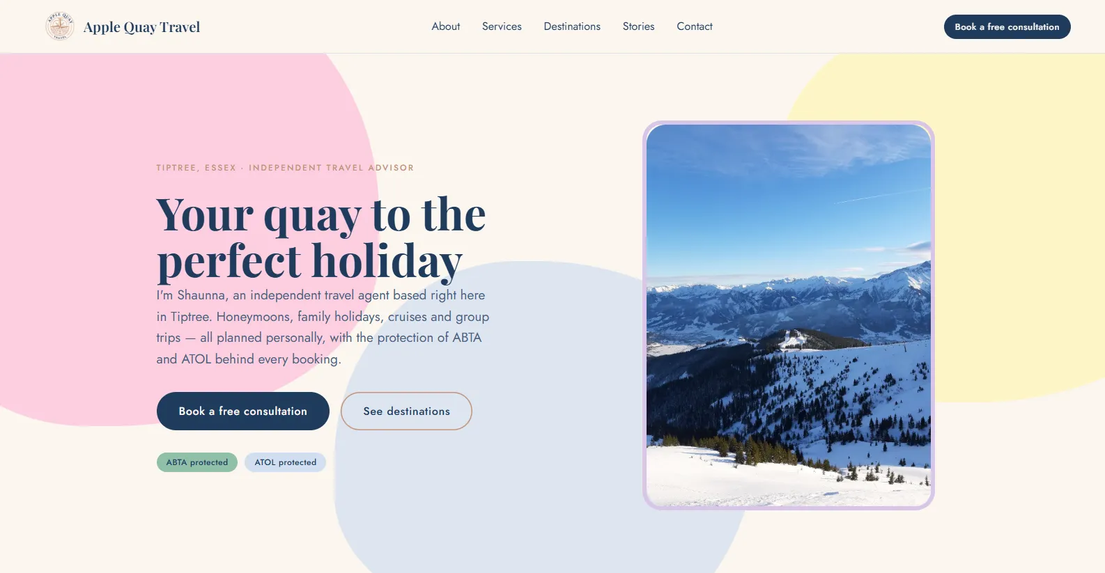 The homepage for Apple Quay Travel